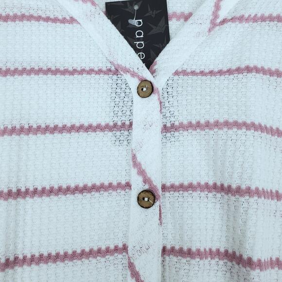 Paper Crane Crop Tie Top Sz M White Purple Stripe Light Knit Coquette Whimsy NWT - Picture 4 of 6